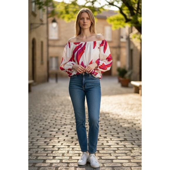 Nine West Tops - NINE WEST SUMMER PRINT BRACELET SLEEVE OFF SHOULDER TOP XXL NWT